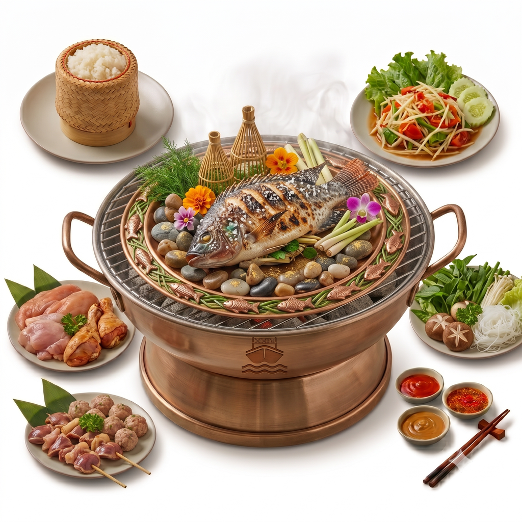 🐟 [삥빠] 남늠강 자연산 통생선 허브 숯불구이 (한 마리, 선택 안 함, 기본 쩨오(Jeaw) 소스)