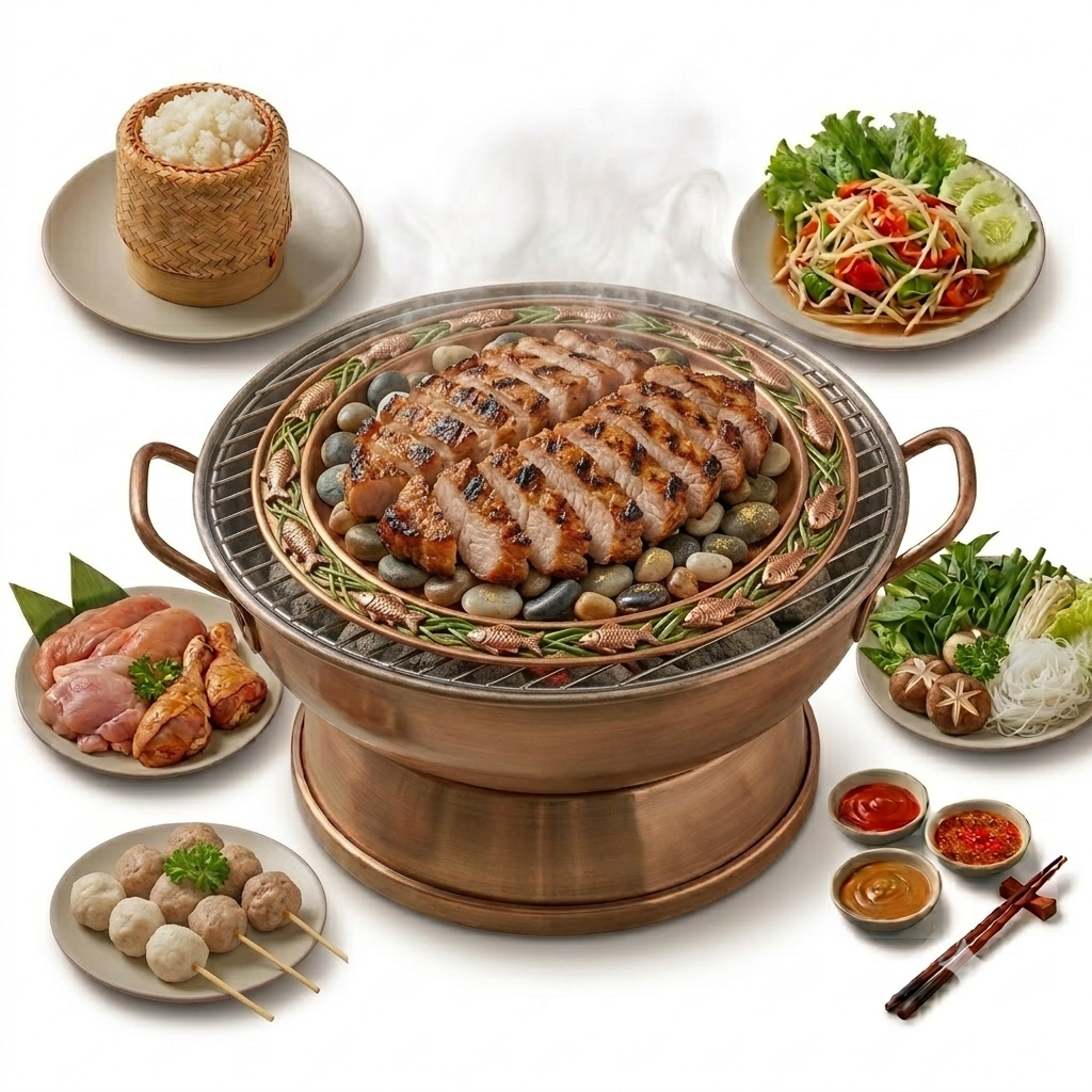 🥩 [코무양] 숯불 돼지 목살구이 (기본 (1접시), 선택 안 함, 기본 쩨오(Jeaw) 소스)