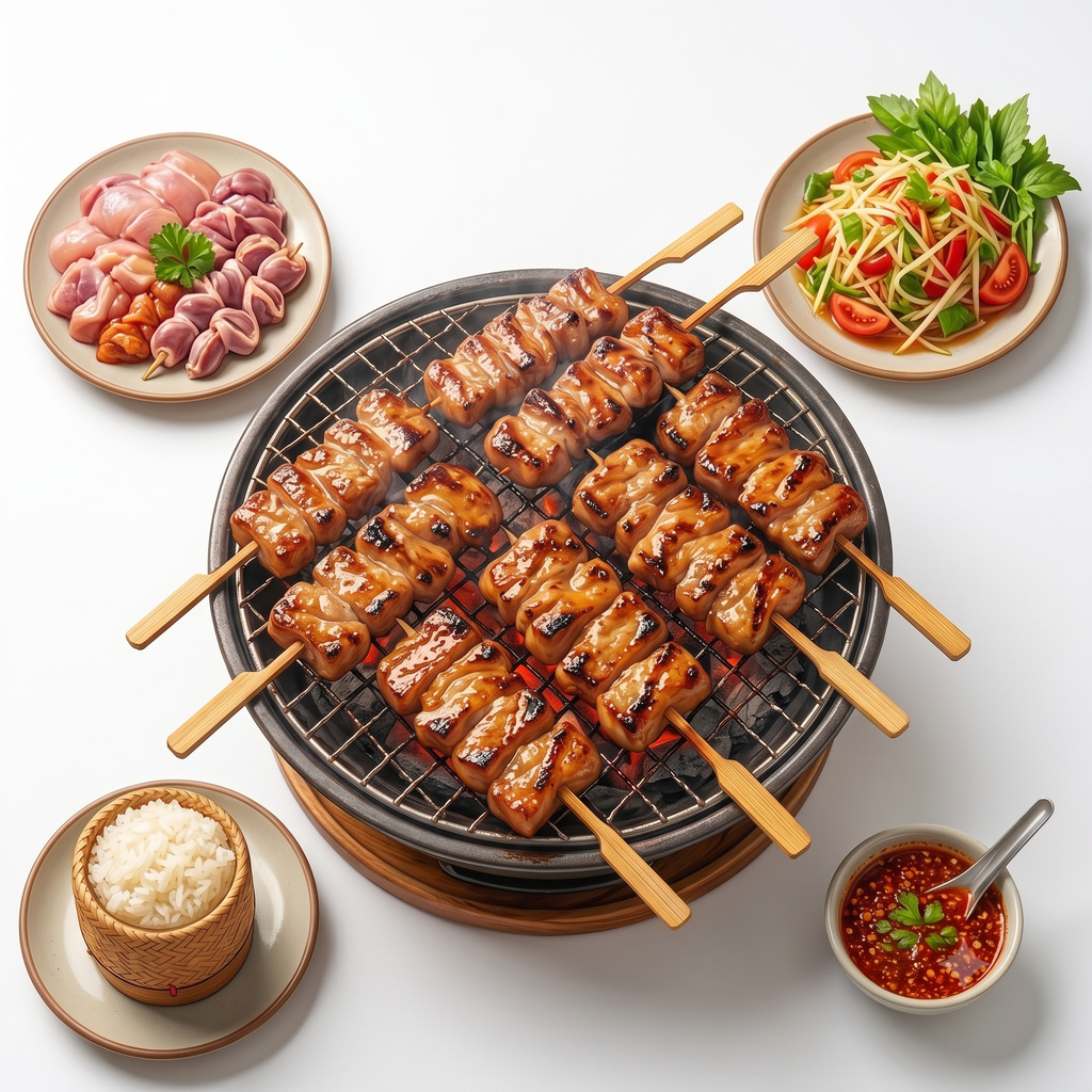 🥓 [삥무] 라오스식 돼지고기 꼬치구이 (5꼬치, 선택 안 함, 기본 쩨오(Jeaw) 소스)