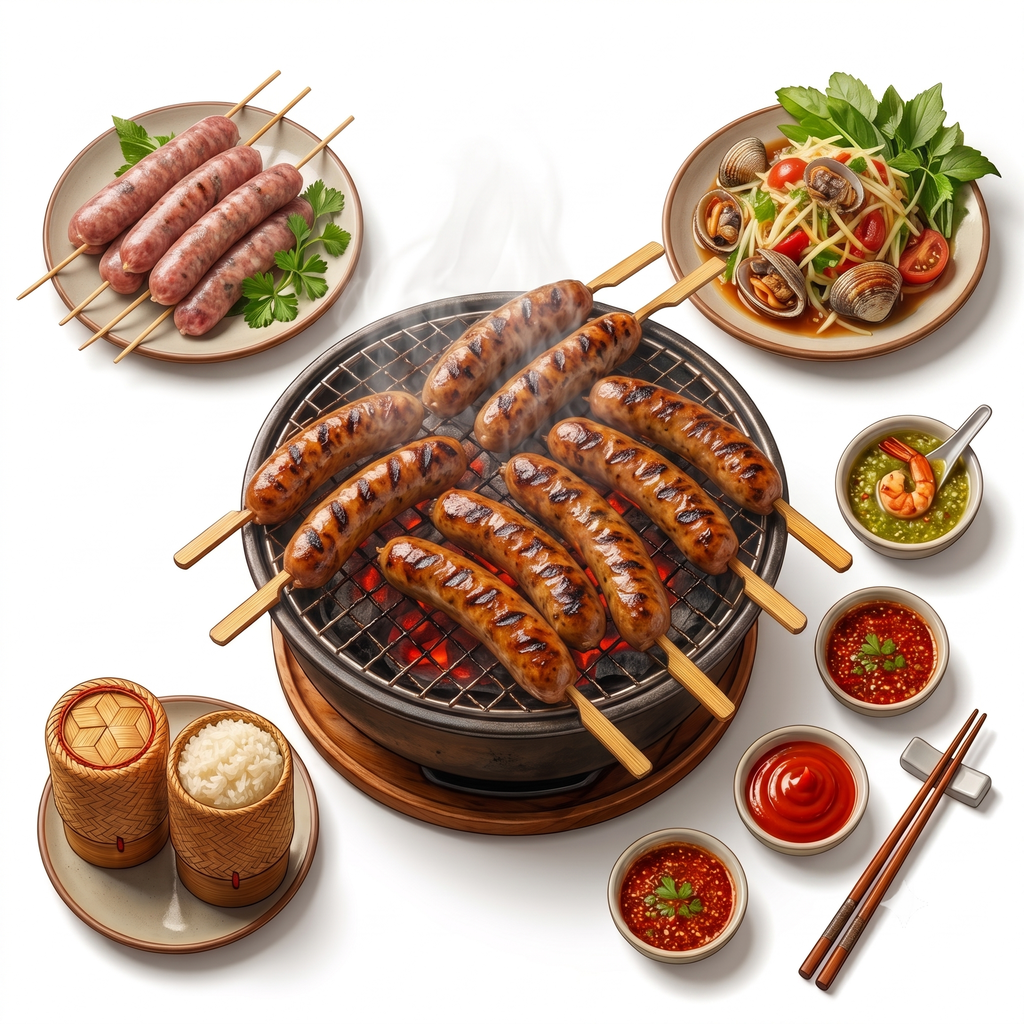 🌭 [싸이우아] 라오스 전통 허브 소시지 숯불구이 (기본 (1접시 / 500g), 한 마리, 반 마리)
