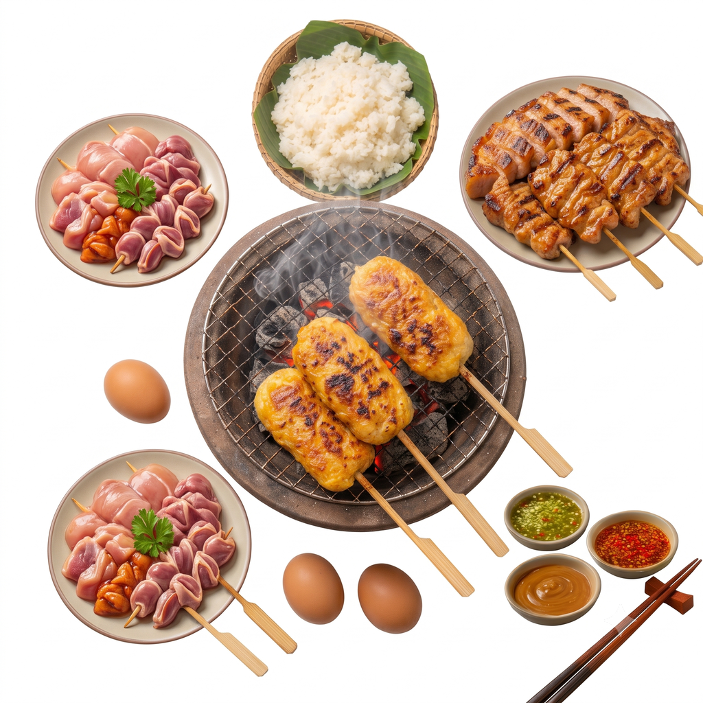 🍡 [카오찌] 라오스식 숯불 찰밥 꼬치 (기본 (1접시), 한 마리, 반 마리)