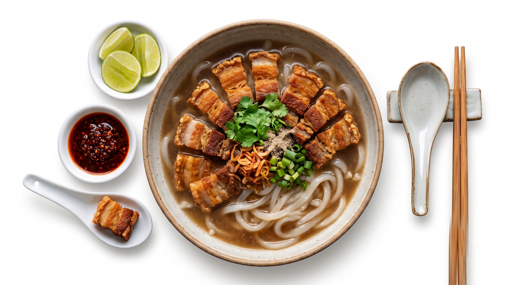 🥓 바삭 돼지고기 까오삐약 (ທຳມະດາ / Regular, 맑은 육수 (뼈+무 등), 타피오카 면 (전통))